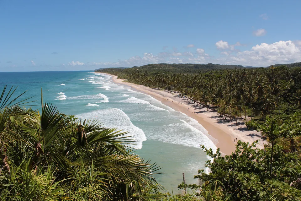 Playa de Itacarézinho rodeada de Mata Atlántica cerca de Itacaré, Bahía