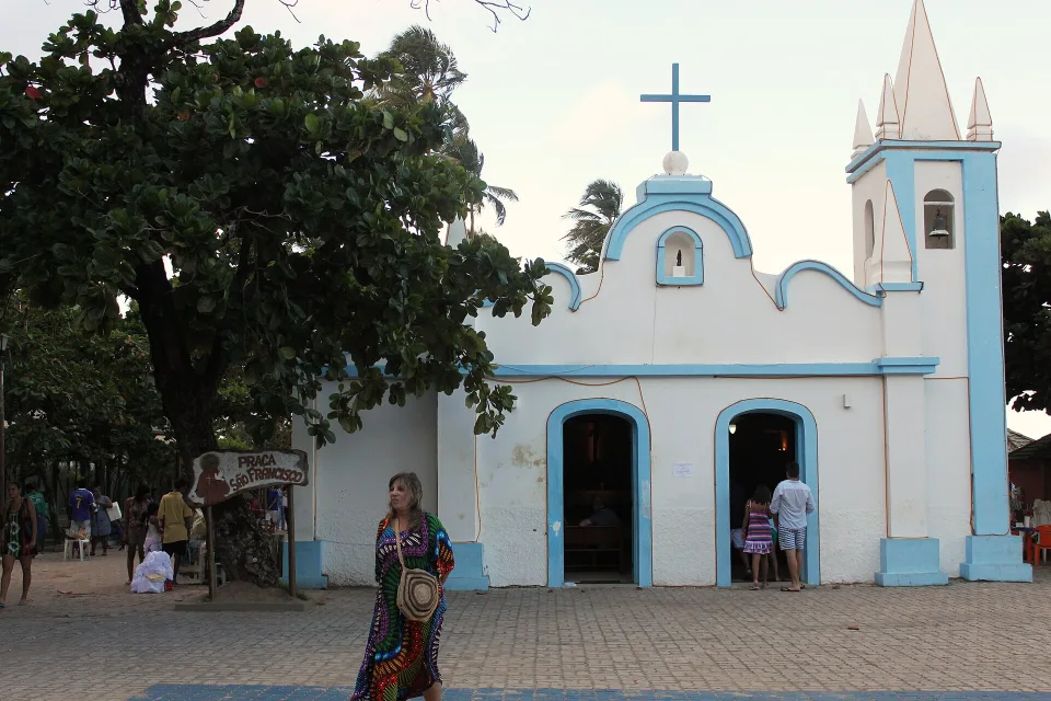 São Francisco de Assis church and village waterfront in Praia do Forte