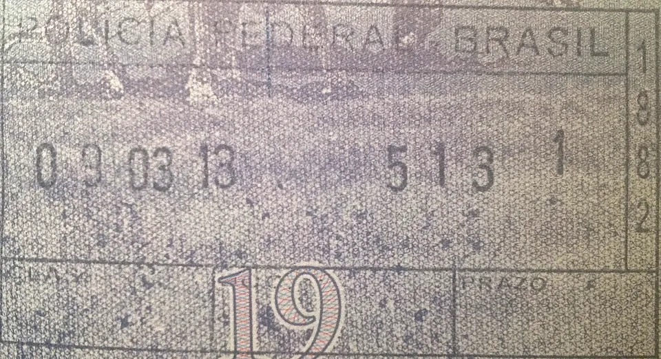 Brazilian entry and exit passport stamps issued at São Paulo airport