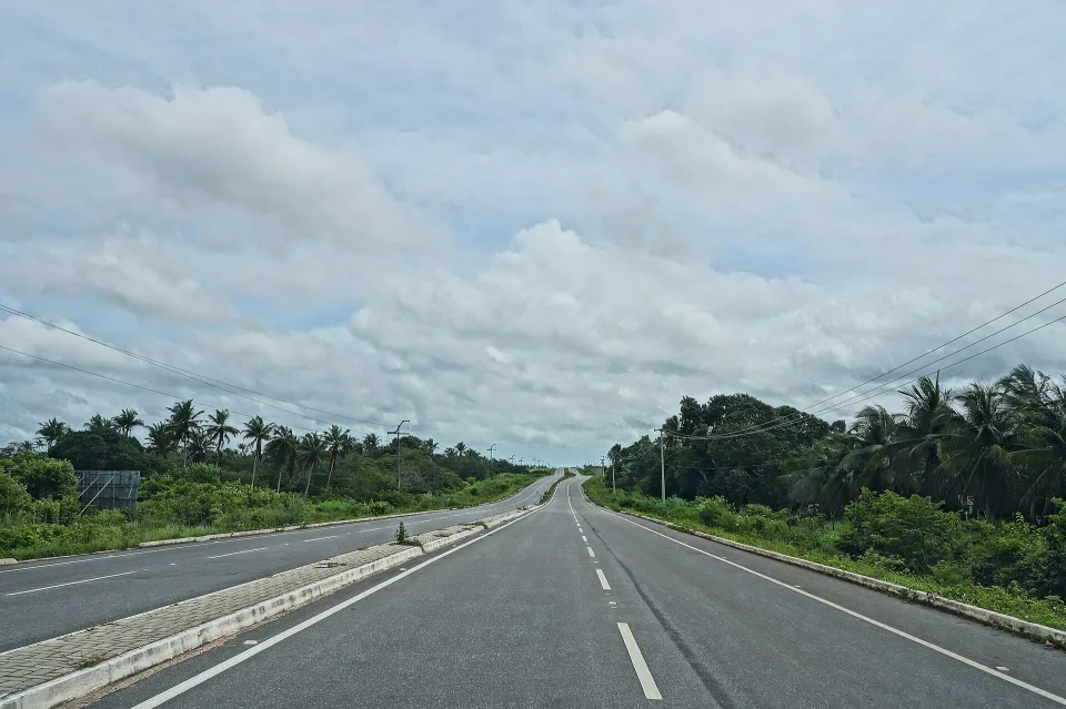 Open highway CE-085 through the landscape of Ceará, Brazil