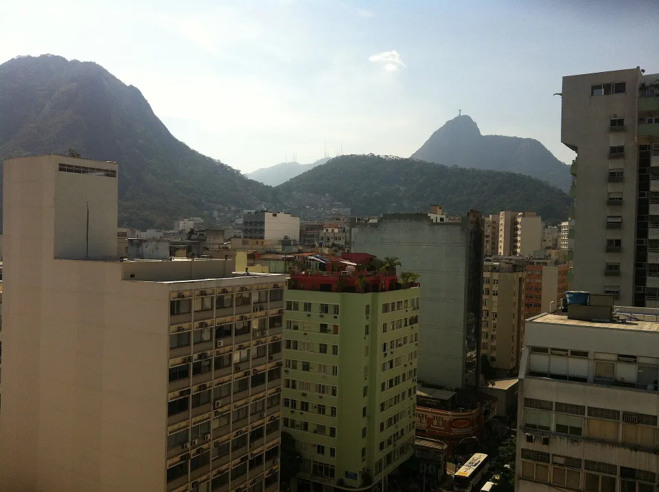 Copacabana in Rio de Janeiro with the beachfront cityscape and public space