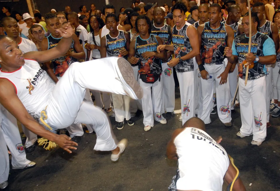 Capoeira group performing during Carnival in Salvador, Bahia