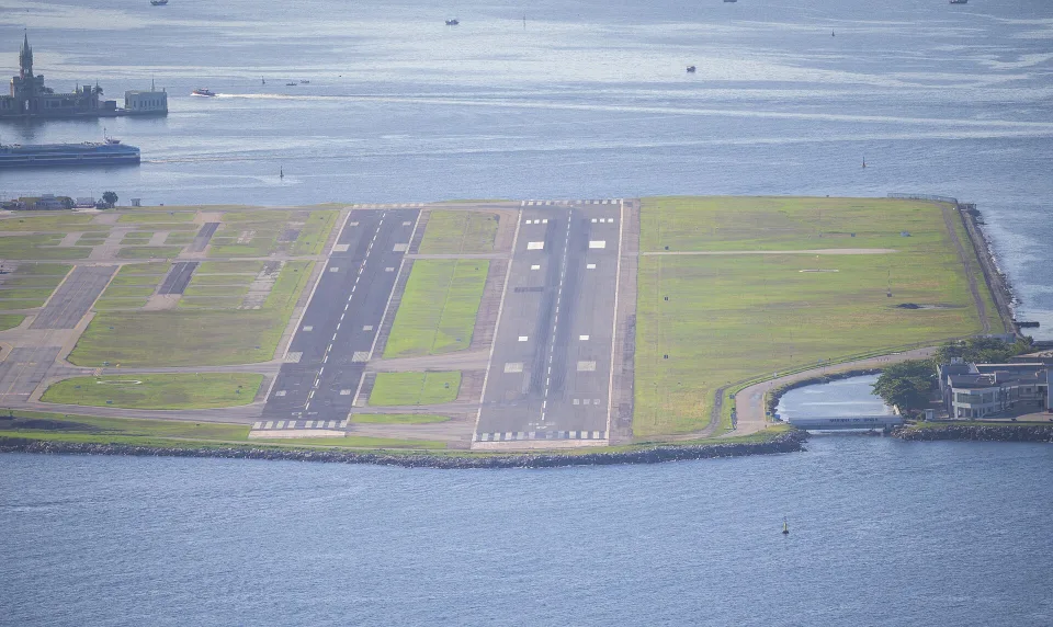 Santos Dumont Airport beside Guanabara Bay in Rio de Janeiro